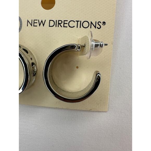 New Directions Silver-Tone Minimalist Hoop Earrings - Picture 2 of 2